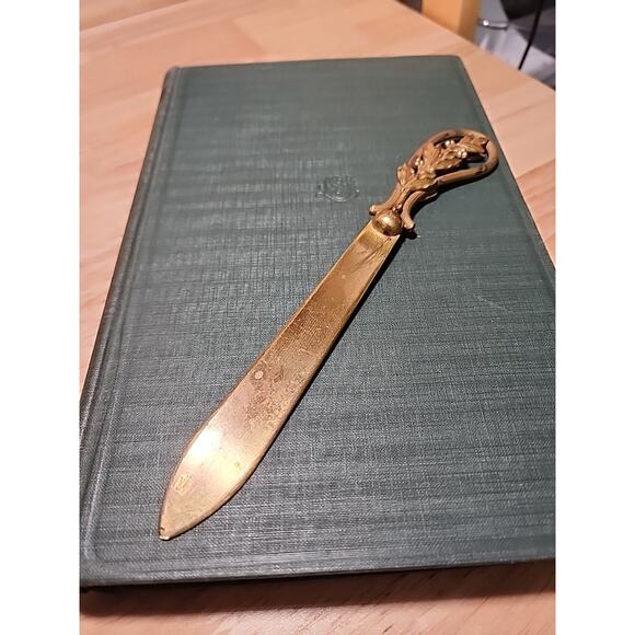 SOLD Brass Metal Letter Opener Page Turner Art Nouveau Antique Botanical France - Picture 3 of 6